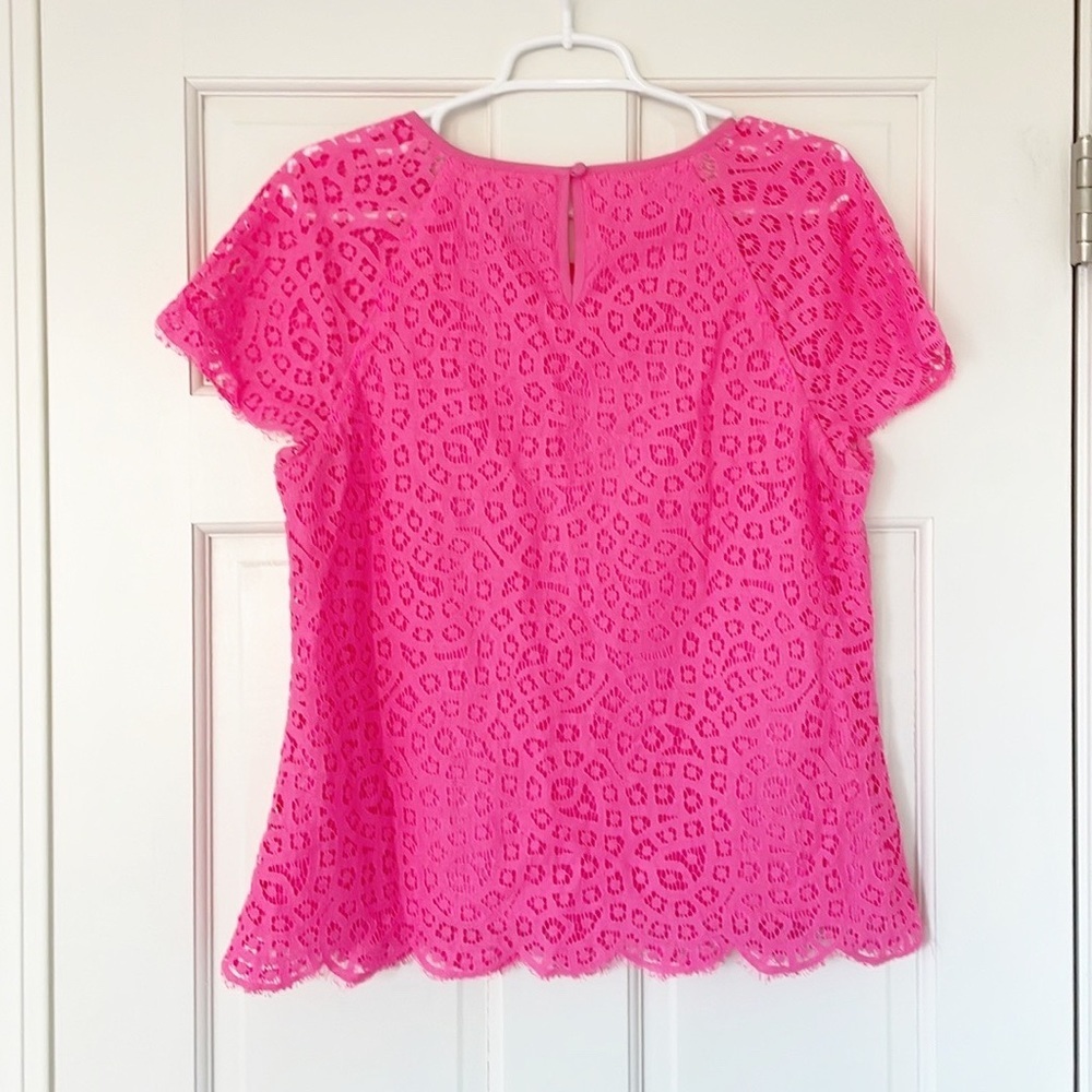 J.CREW lace top size 8 pink shortsleeve cotton blend lined barbie barbiecore - Picture 3 of 6